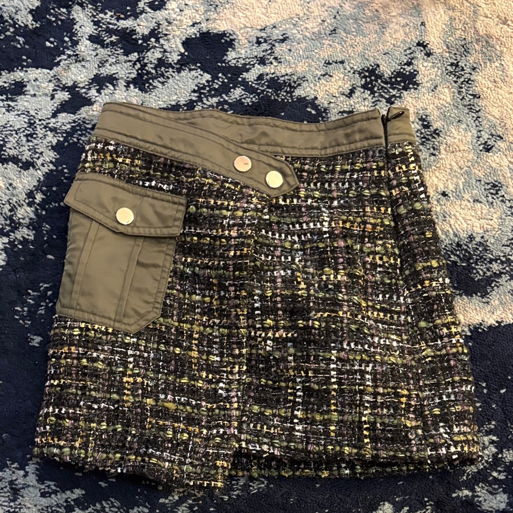 River Island Olive and Multicolor Tweed Skirt